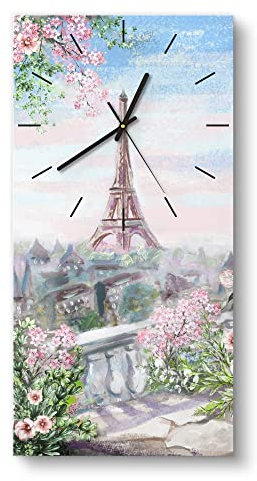 DEQORI Glasuhr | horizontal 30x60 cm | Motiv Blumenmeer Paris | große XXL Design Uhr aus Glas | leise Wanduhr für Wohnzimmer & Küche | Moderne Hingucker Uhr für die Wand
