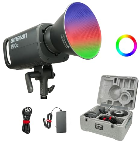 Aputure Amaran 150C RGBWW Full Color LED Video Light,150W Bi-color 2500K to 7500K Bowens Mount Continuous Light Bluetooth App Control 9 System FX DC/AC Power Supply Silent Fan