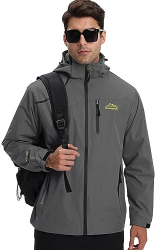 HVECZIXP Veste Coupe Vent pour Hommes Imperméable Veste Amovible à Capuche, Blouson Imperméable Hommes Pluie Léger Windbreaker