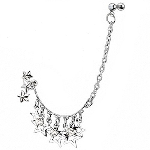 Taffstyle Piercing Stecker Kette Sterne Anhänger Hängend Strass Glitzer Kristall Ohr Cartilage Tragus Helix Ohrpiercing Knorpel Barbell Stab mit Kugel Silber