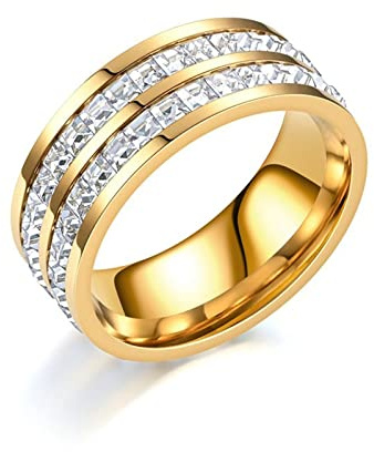 ANAZOZ Bague Acier Inoxydable Éternité Double Rangs Zircone, Anneau Fantaisie Unisexe