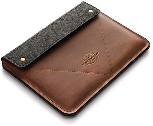 Crazy Horse Craft Genuine Italian Leather Sleeve for MacBook Air 13 inch with M1 / M2 - Classic Brown - Vintage Wool Felt Case, Cover, Mac Laptop Bag