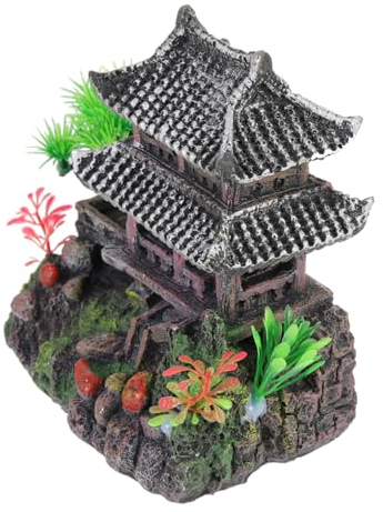 minkissy Lot de 2 décorations d'aquarium pour Aquarium - Maison Chinoise - Cachette pour Aquarium - Grotte astétique - Décoration de Chambre en résine - Maison de mariée