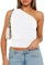 Women Sexy Sleeveless One Shoulder Crop Tank Tops Ruched Tight Slim Fitted Workout Y2K Vest Top Trendy Cami Going Out Tops (Z1 White, S)
