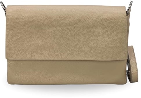 BRISE Umhängetasche Damen Echtes Leder ELISA Handgemachte Handtasche Kleine Schlanke Tasche 3 Fächer Crossbody Bag mit Ledergurt Schultertasche Made in Italy (Taupe-1)