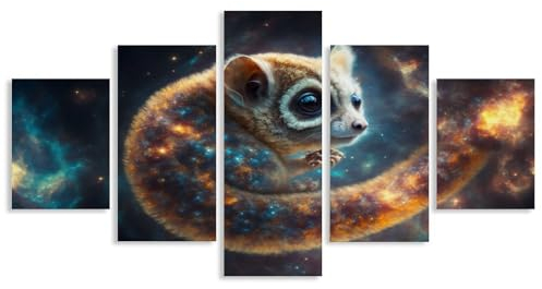 PLMoney Art – Animal Slow Loris, moderne 5-teilige Leinwanddrucke, zeitgenössische Kunstwerke, Gemälde auf Leinwand, Wandkunst für Wohnzimmer, Schlafzimmer, Heimdekoration, 40 B x 22 H