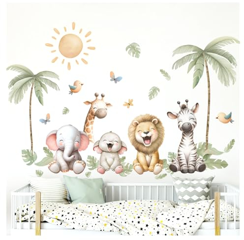 Little Deco Wandsticker Löwe Elefant Kinderzimmer Wandtattoo für Babyzimmer Dschungel Safari Wandaufkleber Zebra Tiere Schlafzimmer Wanddeko DL5064-03