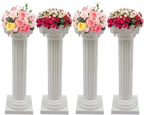 4Pcs Wedding Roman Column Pillars, Elegant White Wedding Event Decorative, Roman Column Pedestal Plant Stand, Pillars Decoration Party Flower Pot Columns,A,4pcs