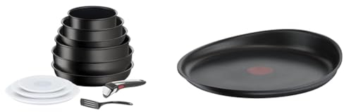 Tefal Ingenio Batterie de cuisine 11 p, Casseroles, Poêles, Wok, Poignée amovible, Induction & Ingenio Poêle à crêpe 27 cm, Induction, Revêtement antiadhésif, Fonte d'aluminium, Empilable