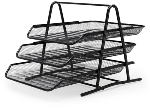WAYTEX 931104 Corbeilles à courrier en Mesh Métal coulissantes Noir, Trieur de Bureau sur 3 Niveaux, en Fils Métalliques, Organiseur de Bureau pour Documents