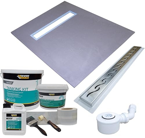 CosySpace Wet Room Shower Tray Kit with Linear Drain & Aqua Kit | Waterproof Membrane | Tanking Primer | Easy Installation | Modern Design | Bathrooms Contemporary