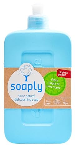 Soaply - Dishwashing Soap, Fresh Tingle of Lime Scent - Tough on Grease - 100% Natural, pH Skin-Neutral Formula - Made with Soap Nuts from Nepal - Safe & Gentle - 500ml