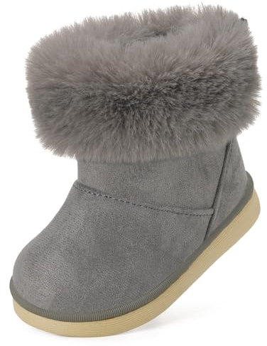 Gaatpot Stivaletti con Invernali Bambini Stivali da Neve per Ragazze Ragazzi Scarpe con Fodera Calda Morbide Antiscivolo Suola Grigio 25EU = 26CN