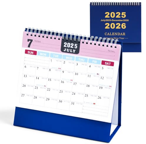 Schreibtischkalender 2025, 2025 Schreibtischkalender UK von Januar 2025 bis Dezember 2025, Doppeldrahtbindung, Stehender Klapptischkalender, 19 x 17 x 8,5 cm, akademischer Kalender für Zuhause, Büro,