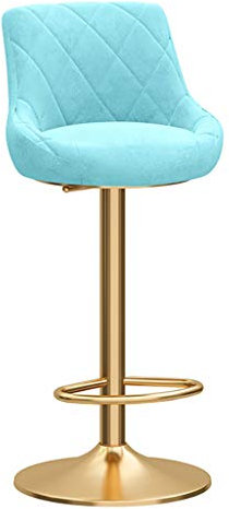 Tabourets de bar modernes réglables avec dossier et repose-pieds, siège en velours bleu clair, pieds en métal doré, chaises de bar pour îlot de cuisine et salle à manger