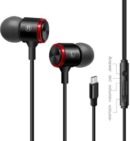 USB C Headphone for iPhone 15 16 Pro Max,USB Type C Earphones USB C Wired Earbuds Microphone Volume Control for MacBook Pro, Laptop, Samsung Galaxy S24, etc