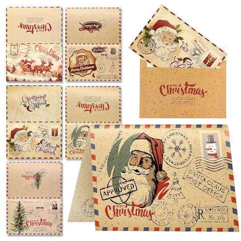 FUKPO Weihnachtskarten Set 10, Postkarten mit Umschlägen, Lustig, Briefumschläge, Kinder, Weihnachtspostkarten, Weihnachtsumschläge