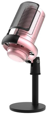 USB RGB Microphone, Gaming Microphone, Computer Mic Kit, Condenser Mic with Tripod Real Time Monitoring Plug and Play One Key to Mute and Gain Knob for Streaming Recording (Pink)