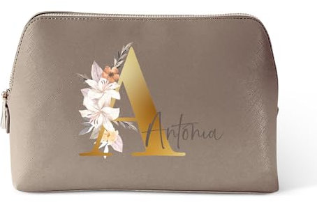 Love Faith Personalisierte Kosmetiktasche – Individuelle Kulturtasche mit Initiale & Namen – Robuster und Praktischer Kulturbeutel (Taupe, Groß)
