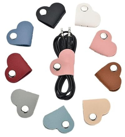 Kabel-Organizer, PU-Leder, Herzform, Kabel-Organizer, wiederverwendbare Kabel-Clips, Ladekabel, Netzkabel, Kopfhörer, USB-Aufwickler, 10 Stück