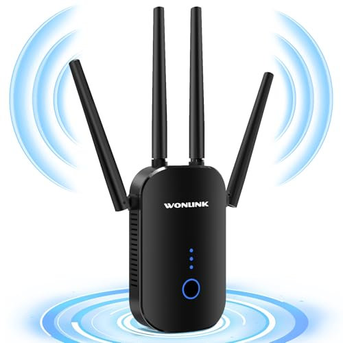 Ripetitore WiFi Potente, 1200Mbps WiFi Extender 5GHz & 2,4GHz Dual Band Supporta 3 Modalità, con WPS Funzione, 1 Porta Ethernet, 4 Antennes Nero
