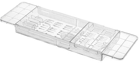 Badewannentablett-Organizer, transparentes Glas-Badewannen- , Kipp-Badetablett, multifunktionales Glas-Tablett, geräumiges Badewannenregal, klares Glas, Badewannentablett, Organizer für Tablets,