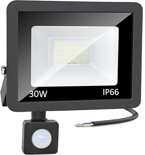 CREATESTAR Projecteur extérieur LED Detecteur de Mouvement 30W, 3000LM Spot LED Extérieur IP66 étanche Projecteur blanc froid 6500K, Eclairage pour jardin cour Garage