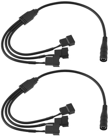 Be In Your Mind Netzadapterkabel DC 5,5 x 2,1 mm Stecker auf PC-Lüfter, DC-Stecker auf 3-poliges und 4-Pi-Kabel, 1 auf 3, 12 V, 37 cm, für Gehäuselüfter, Schwarz, 2 Stück