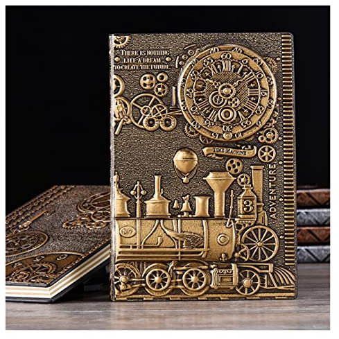 IUBGFTO A5 Retro Notizbuch 3D Steampunk Gravur Effekt Journal PU Reisenotizbuch Zugdruck Dekoration Tagebuch Exquisites Buch Geschenk