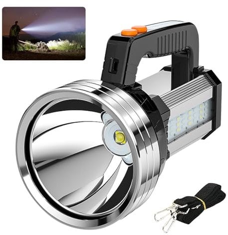 Masmejor Linternas LED Alta Potencia, Linterna LED Recargable 10000mAh, 2000LM, 800m Alcance, 6 Modos de Luz, IPX4 Impermeable, Super Portátil para Camping, Ciclismo, Montañismo