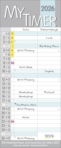 My Timer - Familienplaner 2026 für 1 Personen - Korsch-Verlag - Kalender mit 2 Spalten zum Eintragen - 19 cm x 46 cm