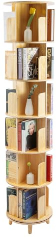 6 Stufen Drehbares Bücherregal 360-Anzeigen-Buch-Regal Turm Massivholz Rotierendes Bodenstehendes Aufbewahrungshalter für Flure, Balkone, Schlafzimmer Multifunktionale Organizer, Schichthöhe 31cm