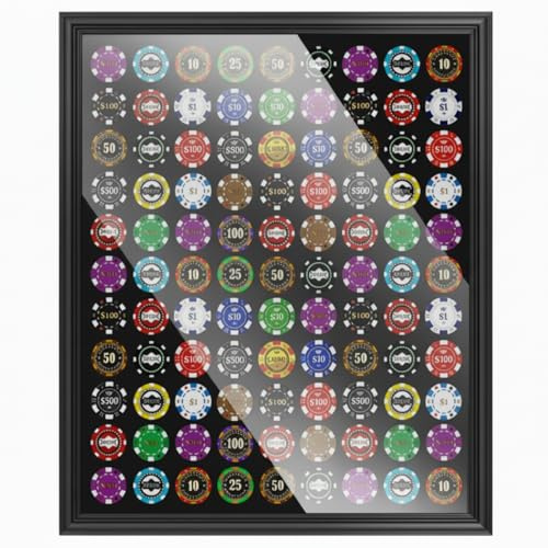 Silipull 99 Pokerchip-Vitrine, 61 x 50 cm, Pokerchip-Halter für 39/40 mm Wandhalterung oder Tisch-Display-Rahmen für Sammler, Souvenir, Geschenk