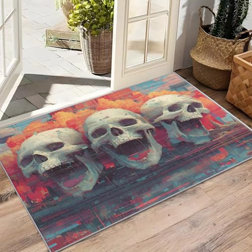 AevuCub Horror Skull Deko, Gothic Schädel Teppich 160x230 Kurzflor, Großer Teppich Wohnzimmer Halloween Totenköpf, Weich rutschfest Waschbare Teppiche, Bettvorleger Schlafzimmer Kinderzimmer
