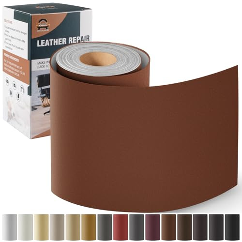 Leder Reparatur Set Feinkorn Braun, OAZ Kunstleder Selbstklebend 10 x 200 cm, Kunstleder Reparaturset Leder Reparatur Patch Selbstklebende Lederflicken für Autositze Möbel Sofa Taschen