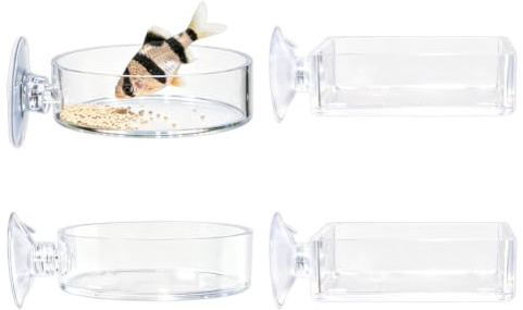 SUPERFINDINGS 4 Pièces 2 Modèles Plats de Nourrissage pour Aquarium Transparents en Acrylique avec Ventouse 7.3cm/2.9 pour Crevettes Poissons Rouges Betta