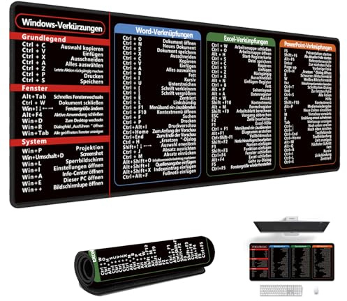 Mauspad Deutsch, Excel Shortcut-Tasten-Mauspad, Gaming Mousepad Bürozubehör Schreibtischunterlage - rutschfeste Genähte Kanten für Büro&Zuhause