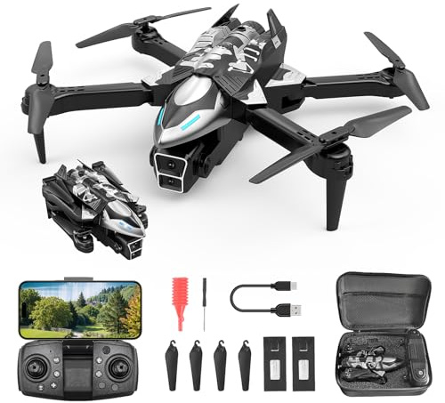 Mini Drone pour Enfant avec Caméra 1080P HD, Avec une touche décollage/atterrissage, Flip 3D, Capteur de gravité, 2 Batteries, Avion de chasse télécommandé pour enfants adultes débutants
