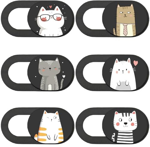 PRESSINART 6Pcs Couvercles Caméra Téléphone Glissière Protection Webcam Motif Chat Cache Caméra Smartphone Tablette Mini PC Bureau Sécurité Vie Privée Accessoire Discret pour Appareils Électroniques
