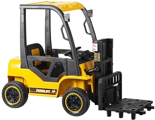 FINOOS Kinder elektroauto - Kinder Elektro Gabelstapler 12V – 2 × 40W Motoren - Mit Fernbedienung - ab 1 Jahre - Bis 6 km/h - Inkl. Palette - 35kg Traglast (Gelb)