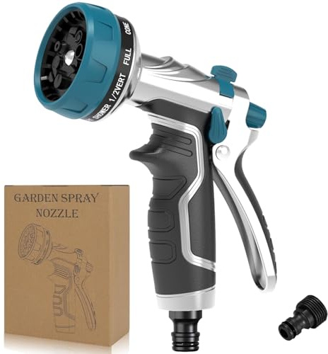 2026 NEW Heavy-Duty Metal Hose Pipe Spray Gun, 8 Adjustable Spray Patterns Garden Hose Spray Gun, Leak-Proof Hose Gun, Garden Hose Nozzle for Watering, Cleaning, Washing Cars, Compatible with UK Hoses