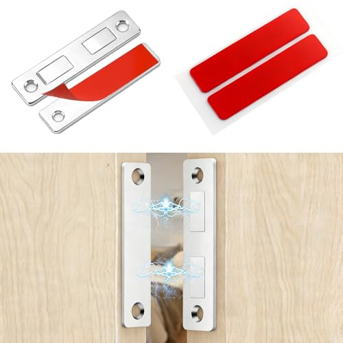 QLK Cupboard Door Magnets, 2 Pack Cabinet Strong Magnetic Catch, Ultra Thin Magnetic Door Catches with No-Drill Invisible Door Stopper, Small Cupboard Magnets for Kitchen Wardrobe Sliding Door Closure