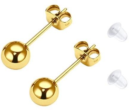 LAURITAMI Titan Kugel Ohrstecker Medizinische Ohrstecker Gold Silber 3mm 4mm 5mm 6mm Hypoallergen Runde Kugelohrringe für empfindliche Ohren für Damen Herren