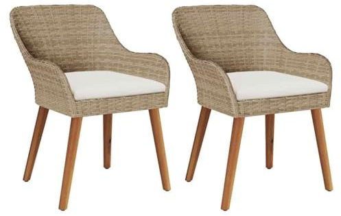 Mokuyary Gartenstuhl 2er Set Beige 62,5 x 55 x 82 cm Poly-Rattan Balkonstuhl Terrassenstühl, Esszimmerstühle für Terrasse, Garten, Balkon
