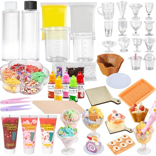 Arts and Crafts Kit, Make Your Own Mini Dessert, Ice Cream Drink Pastry Making Kit & Complete Set of Tools, with Fruit Decoration, Cups, Pallet, Creative Craft Kits for Birthday Party Fun Gift