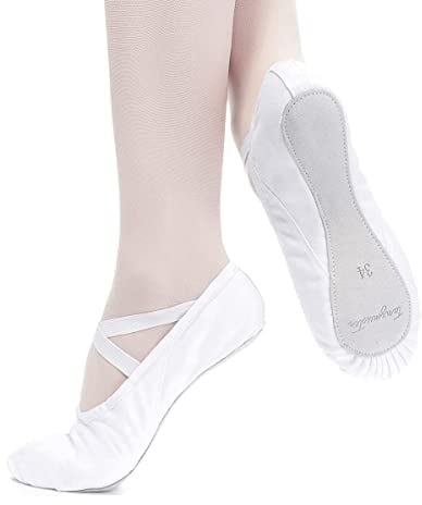 tanzmuster Ballettschuhe Mädchen - DANI - ganze Ledersohle- Weiß Größe 30 - Ballettschläppchen für Kinder - weiße Tanzschuhe fürs Ballett