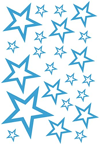 Samunshi® Wandtattoo Sterne Set 'Outline' 14x2,5cm6x5cm2x7,5cm1x10cm hellblau