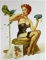 Kühlschrank Metall Magnet 6x8 cm Pinup Girl mit Papagei Nostalgie Tin Sign EMAG185