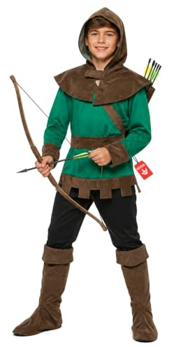 Fun Shack Costume Robin Hood Bambino, Costume Halloween Bambino | Maglietta, Mantello, Cintura & Copristivali, Verde Bosco, Perfetto per Halloween, Ideale per il Gioco di Ruolo
