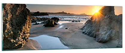 Panorama Bilder auf Glas Landschaft britisch Ufer Küste Glasbild 90x30cm Wandbilder Dekoration Wohnzimmer Schlafzimmer Küche Klein Wanddeko Bild im Glas Wand Kunstdruck Art Modern GAB90x30-3174